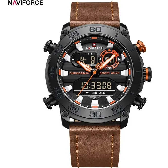 NAVIFORCE NF9235 B/O/BN ناوی فورس دوزمانه چرمی
